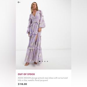 NWT ASOS plunge lilac cut out maxi dress in lilac metallic floral jacquard